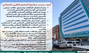 تعرف على يسير برنامج المخيم الطبي المجاني في المستشفى الأمريكي الحديث بالعاصمة عدن ‏