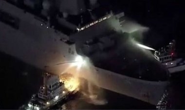 إخماد حريق اندلع على متن سفينة حربية أمريكية