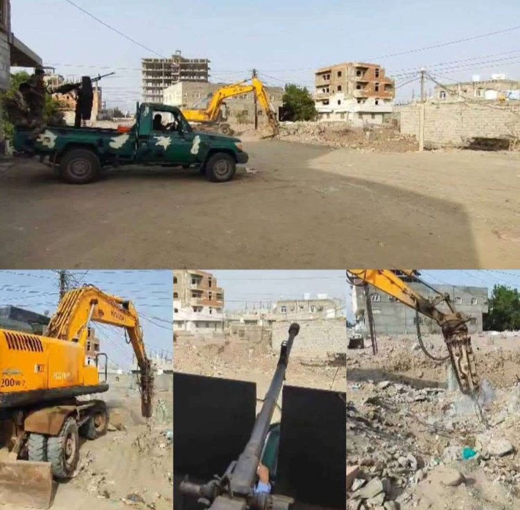 وحدة حماية الأراضي تقوم إزالة بناء عشوائي طال أرض مواطن بخور مكسر في العاصمة عدن
