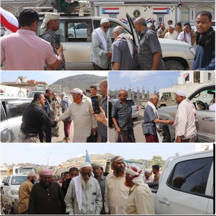 على رأس قافلة دعمًا للجبهة.. وفد أبناء وادي حضرموت يصل الضالع مؤكدًا وحدة الصف الجنوبي وتلاحم أبنائه